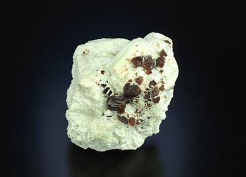 Grenat gravé var. Spessartine sur albite Cristaux sur