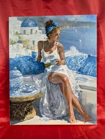 Giovanni Faliero (XX-XXI) - Caffè a Santorini, Antiek en Kunst