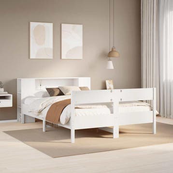 vidaXL Bed met boekenkast zonder matras grenenhout wit, Verzenden, Nieuw