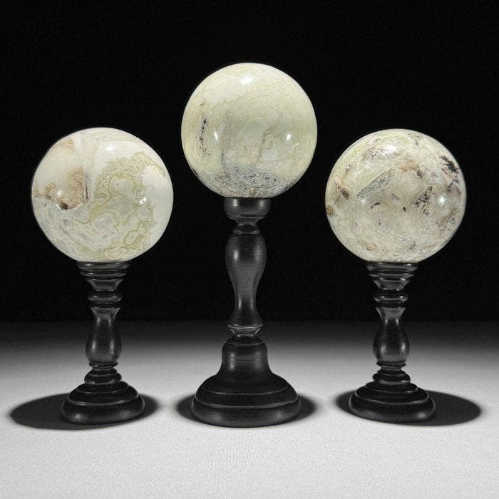 GEEN RESERVERINGSPRIJS - Prachtige set van 3 Onyx-stenen Bol, Antiquités & Art, Art | Objets design