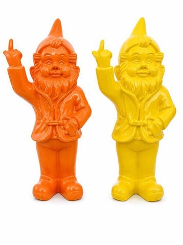 Beeld, set of naugthy gnomes color orange yellow - 16 cm -