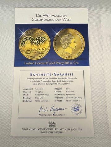 Salomonseilanden. 10 Dollars 2018 Coenwulf Gold Penny, oro