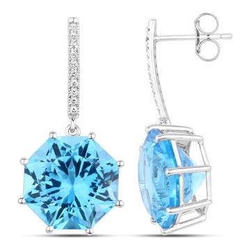 Oorbellen - 14 karaat Witgoud - 17.63ct. tw. Topaas -