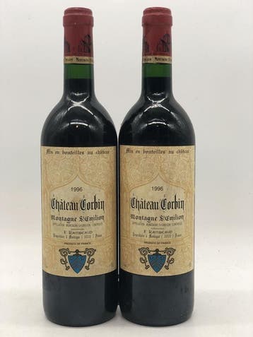 2 x 75cl Chateau Corbin Montagne-St.Emilion 1996 (Bordeaux), Ophalen of Verzenden, Rode wijn