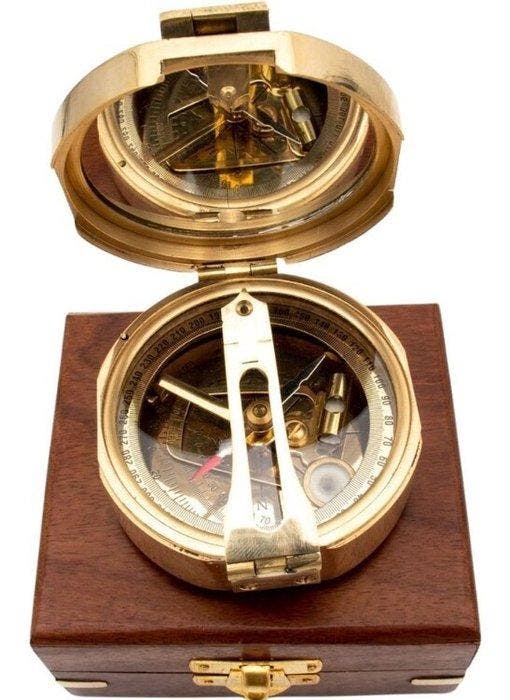 Boussole marine - Laiton - Nautisch messing Kompas in houten, Antiquités & Art, Art | Objets design