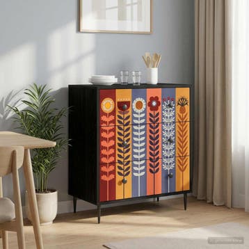vidaXL Ladekast ESSEN Zonnebloemprint 66 x 36,5 x 76 cm, Verzenden, Nieuw