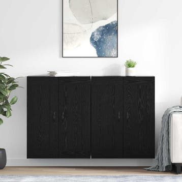 vidaXL Wandkast 2 st Zwart Eiken 69,5 x 34 x 90 cm Bewerkt, Huis en Inrichting, Verzenden, Nieuw