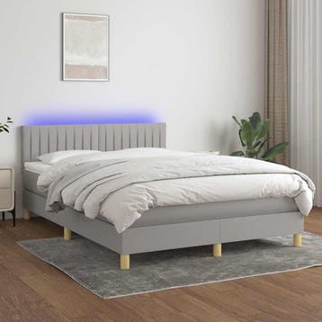 vidaXL Boxspring met matras en LED stof lichtgrijs 140x200, Verzenden, Nieuw