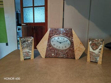 Horloge et parure de cheminée - Art déco Marbre - 1920-1930, Antiquités & Art
