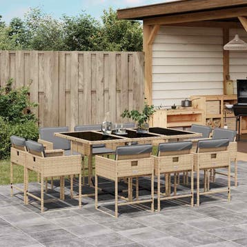 vidaXL 11-delige Tuinset met kussens poly rattan gemengd, Verzenden, Nieuw, Tuinset
