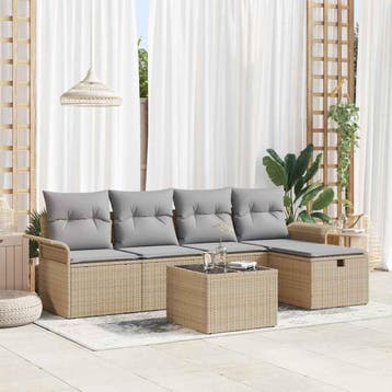 vidaXL Tuinbank Set 6 st Poly rattan, Verzenden