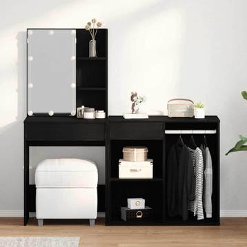 vidaXL LED Kaptafel Set Zwart Eiken 140 x 40 x 140 cm, Verzenden, Nieuw