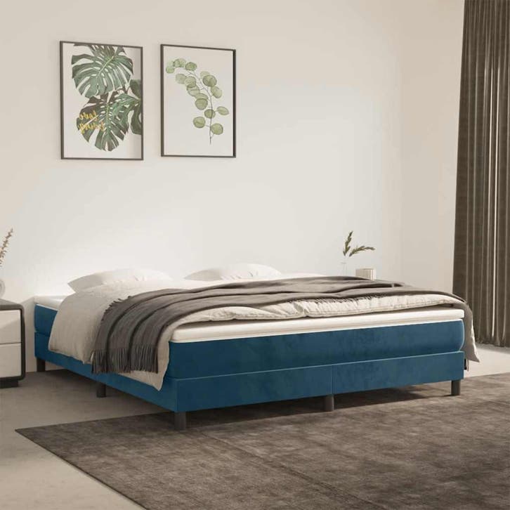 vidaXL Boxspring bed 160x200 cm fluweel donkerblauw, Maison & Meubles, Chambre à coucher | Lits, Envoi