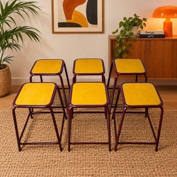 UGAP - Kruk (6) - Set van 6 vintage school- en werkstoelen -