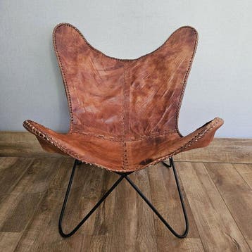 Stoel - Butterfly stoel (3107) - Leder, IJzer, Antiek en Kunst