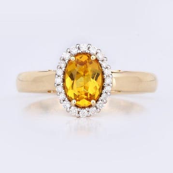 Ring - 14 karaat Geel goud - 0.80ct. tw. Heliodoor - Diamant