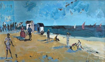 Robert Lepine (1929-2017) - Scène de plage avec voiliers