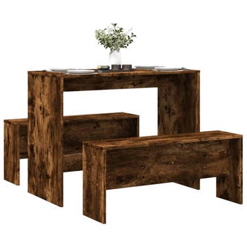 vidaXL 3-delige Eettafel en bankenset bewerkt hout gerookt, Verzenden