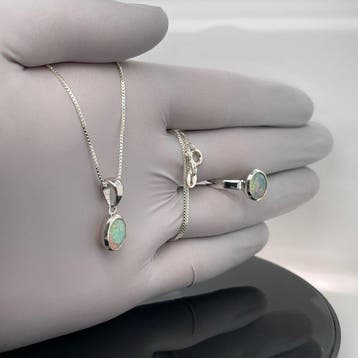 Argent - Ensemble de bijoux 2 pièces - opale naturelle