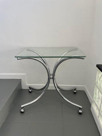 Bijzettafel - Chroom - Salontafel met wielen, Antiek en Kunst