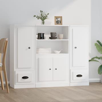 vidaXL Hoge kasten 3 st bewerkt hout wit, Verzenden, Nieuw