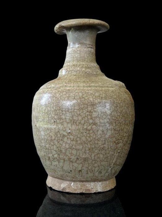Oud-Chinees - Guan-flesvormige vaas met craquelé glazuur -, Verzamelen, Mineralen en Fossielen