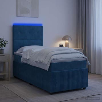 vidaXL LED Boxspringbed met Matras Blauw 100 x 200 cm, Verzenden, Nieuw
