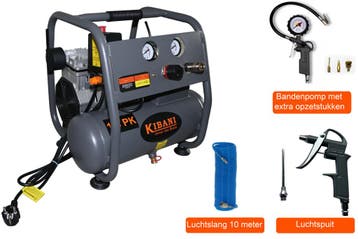 Kibani Super Stille Compressor 6 Liter + Luchtslang +, Nieuw