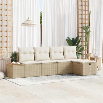 vidaXL Tuinbank Set 5 st Beige poly rattan, Verzenden