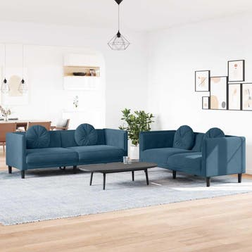 vidaXL 2-delige Loungeset met kussens fluweel blauw, Huis en Inrichting, Verzenden, Nieuw