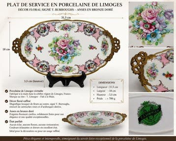 Plateau - Porcelaine, Bronze - Plat de service signé