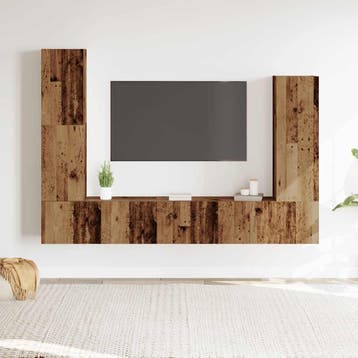 vidaXL 4-delig Tv-meubelset wandmontage bewerkt hout oud, Verzenden