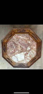 Bijzettafel - Rouge / rosé geaderd marmer - Frankrijk - rijk, Antiek en Kunst