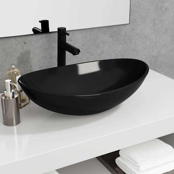 vidaXL Wasbak 54,5x35x15,5 cm gehard glas zwart, Doe-het-zelf en Bouw, Sanitair, Verzenden, Nieuw
