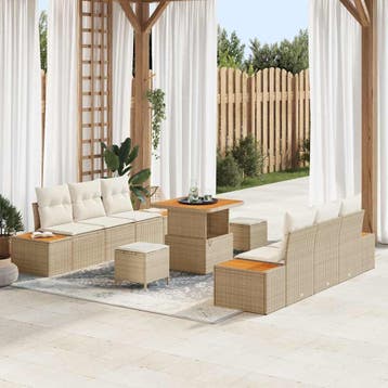 vidaXL Tuinbank Set 9 st 8-Aantal zitplaatsen Beige Poly, Verzenden, Nieuw