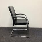vergaderstoel / stapelstoel, zwart leren bekleding - chroom, Huis en Inrichting, Gebruikt, Zwart, Eén