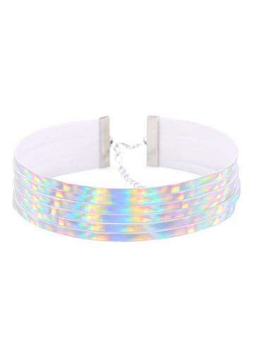 KIMU® Choker Zilver Streepjes Iridescent Holografische Ketti, Handtassen en Accessoires, Kettingen, Ophalen of Verzenden, Nieuw