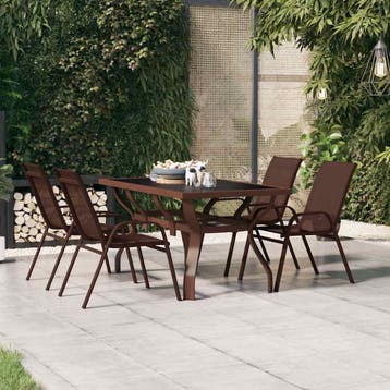 vidaXL Tuintafel 140x70x70 cm staal en glas bruin en zwart, Verzenden, Nieuw