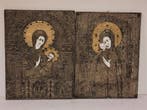 Icoon - Een paar Russische iconen, Moeder Gods - Hout,, Antiek en Kunst