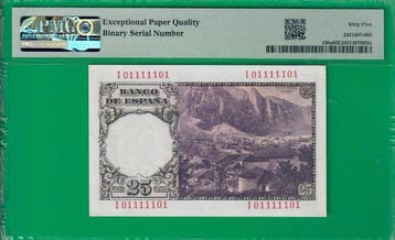Spanje. - 25 Pesetas - 1946 (ND 1948) - Binary Serial Number