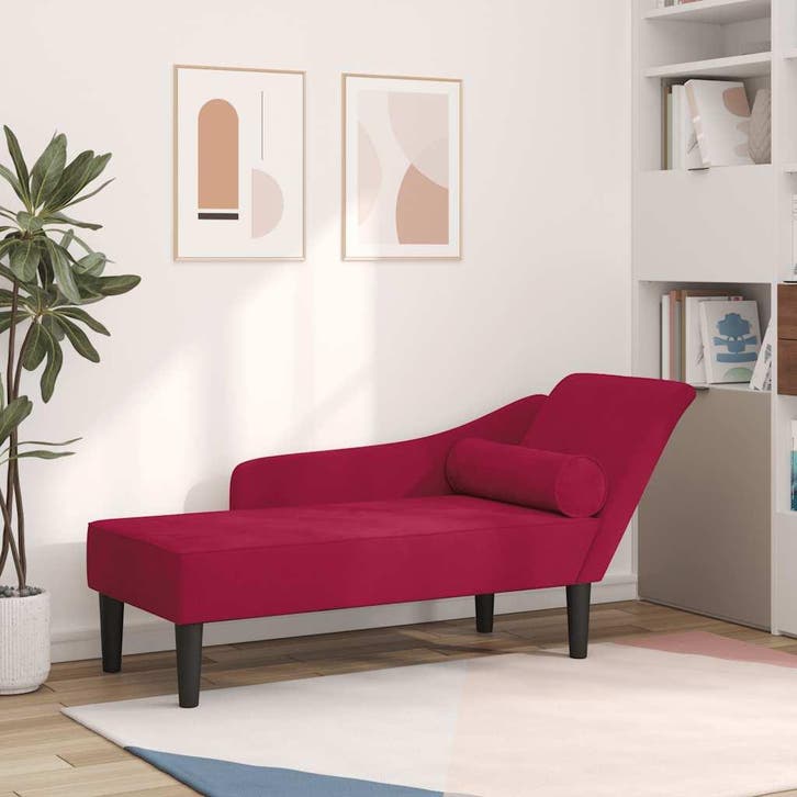 vidaXL Chaise longue met kussens fluweel wijnrood, Huis en Inrichting, Zetels | Zetels en Chaises Longues, Nieuw, Verzenden