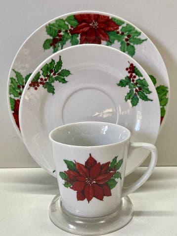 Poinsettia 18-delig Kerst Servies - Service de table pour 6, Nieuw
