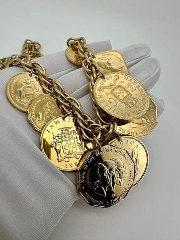 Franklin Mint - 14 Golden Coin Caribbean Necklace – 24K Gold