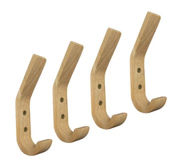 Set van 4 houten kapstokhaken (rubberwood), Verzenden