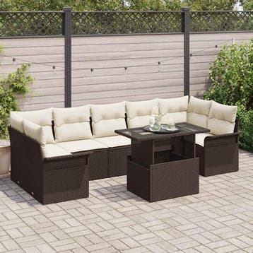 vidaXL Tuinbank Set 8 st Bruin poly rattan, Verzenden, Nieuw