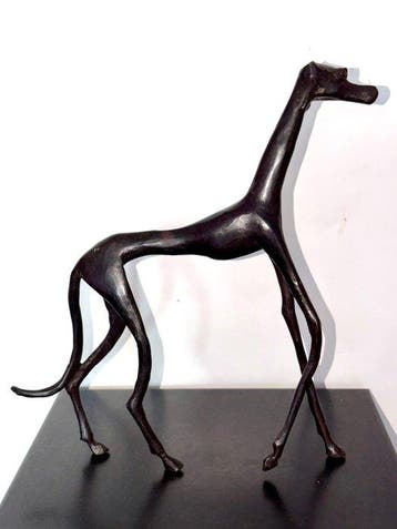 Abdoulaye Derme - sculptuur, Lévrier Élancé - 31 cm - Brons, Antiquités & Art