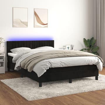 vidaXL Boxspring met matras en LED fluweel zwart 140x200 cm, Verzenden, Nieuw