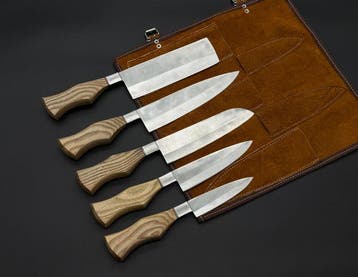 Japanese Style Kitchen Knife SET With Leather BAG Included -, Antiek en Kunst, Antiek | Keukengerei