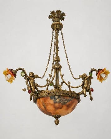 Lustre - Bronze patiné - Lustre avec des putti, Huis en Inrichting, Nieuw