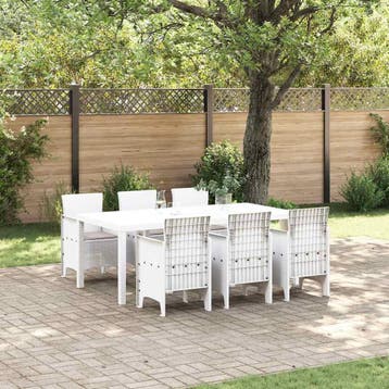vidaXL Tuin Eettafel Set 7 st Wit Polypropyleen, Verzenden, Nieuw